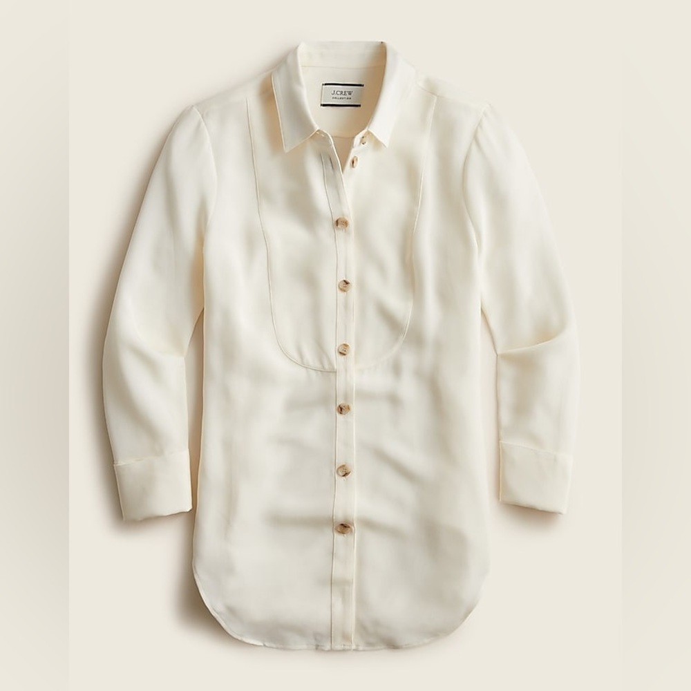 J Crew Collection Silk Tuxedo Tunic Size 8 Cream